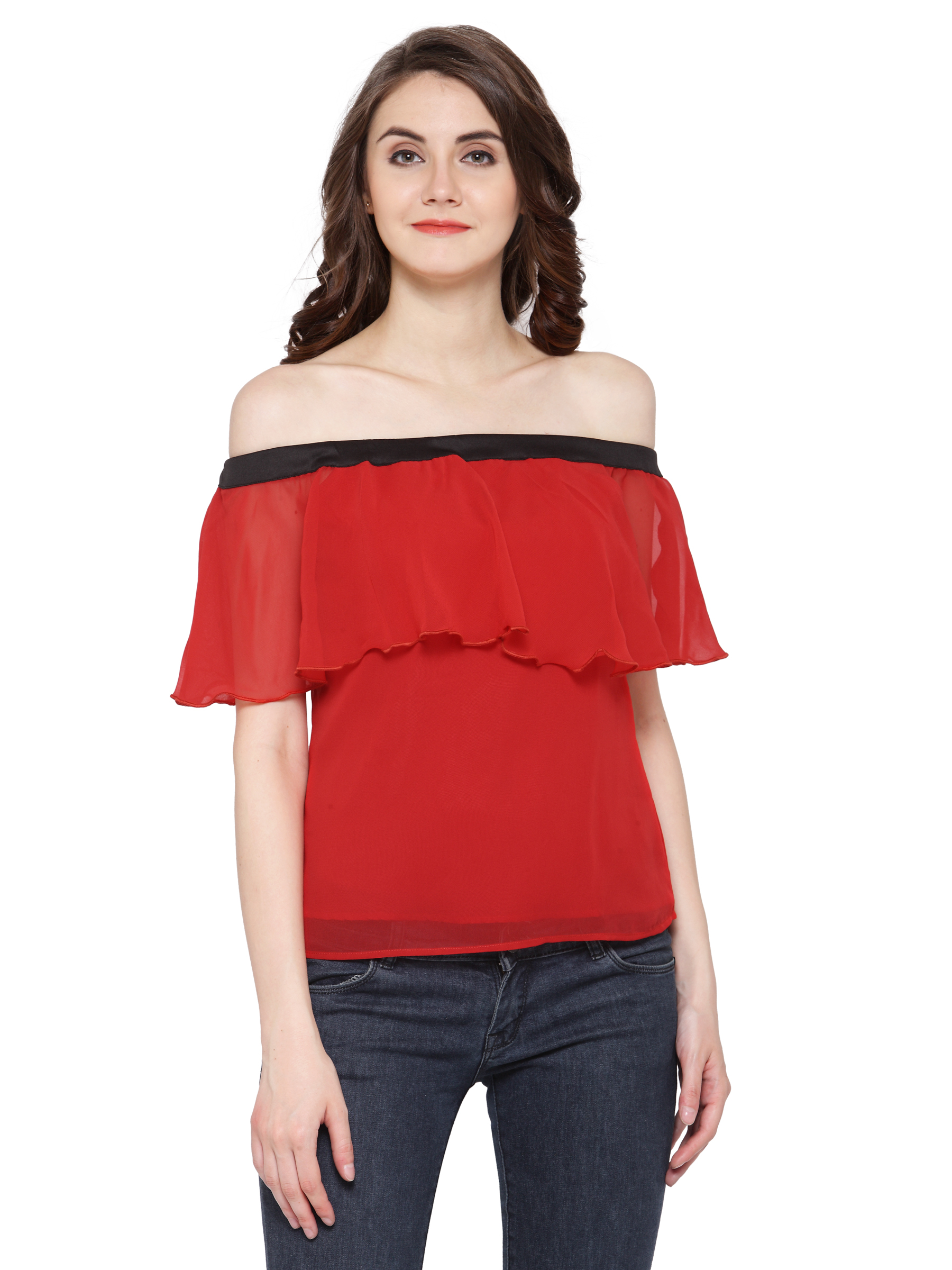 "Snazzle Dazzle in Red Off Shoulder Top